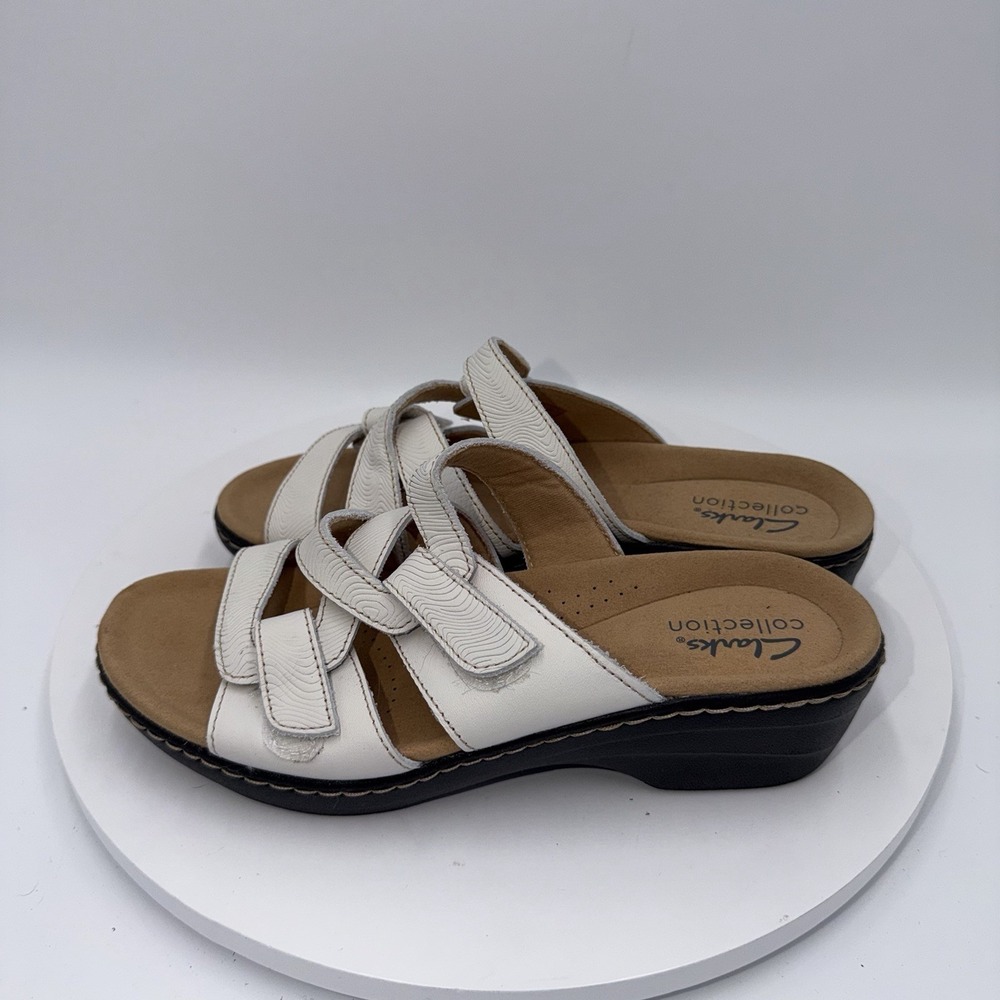 Clarks Collection Merliah Karli White Leather Slide Comfort Sandals Size 7‎